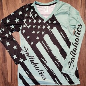 NWOT Womens Sz 2XL Saltaholics Seafoam and Black Performance Shirt, Fits Like XL